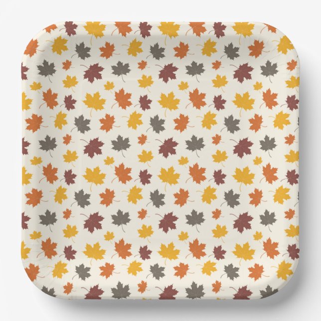 Assiettes En Carton Automne Feuilles en chute (Recto)