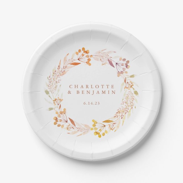 Assiettes En Carton Automne Floral Aquarelle Wreath Mariage personnali (Devant)