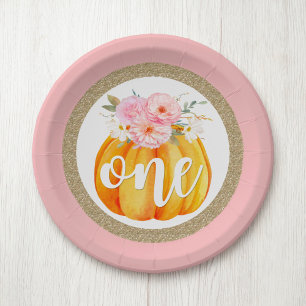 Assiettes En Carton Automne Floral Citrouille Baby Girl's 1st Birthday