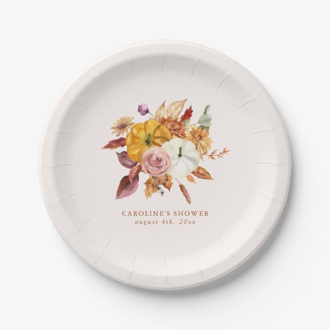 Assiettes En Carton Automne Floral et Baby shower Citrouille (Devant)