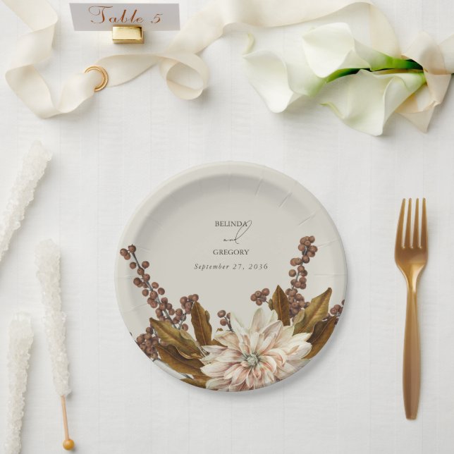 Assiettes En Carton Automne Floral Tones Terre Aquarelle Mariage de au (Mariage)