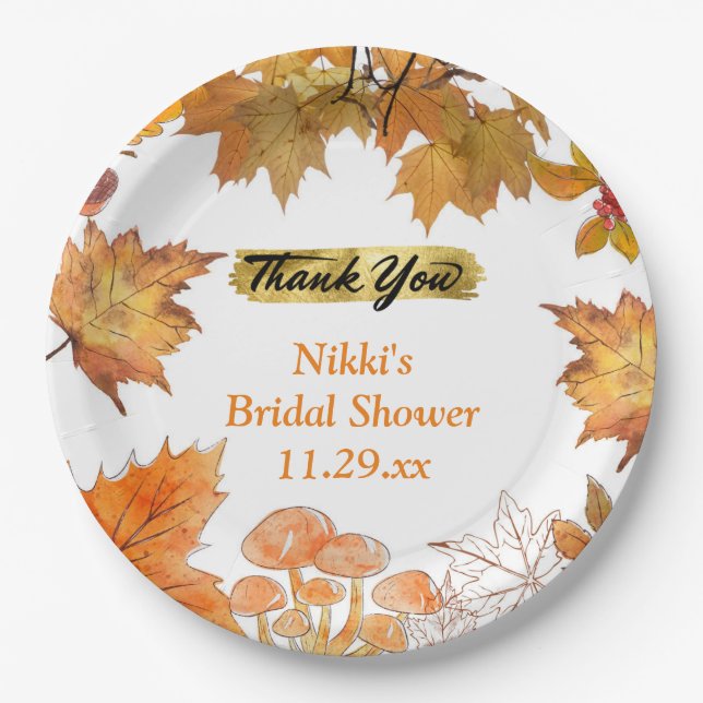 Assiettes En Carton Automne Floral Wreath Citrouille Gold Merci Favori (Devant)