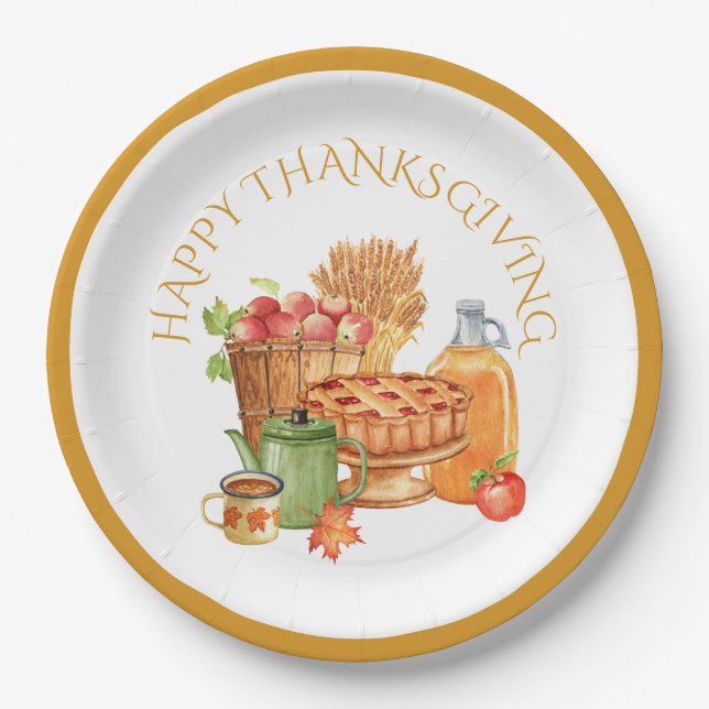 Assiettes En Carton Automne Pommes, Cidre, Pomme, Café (Devant)