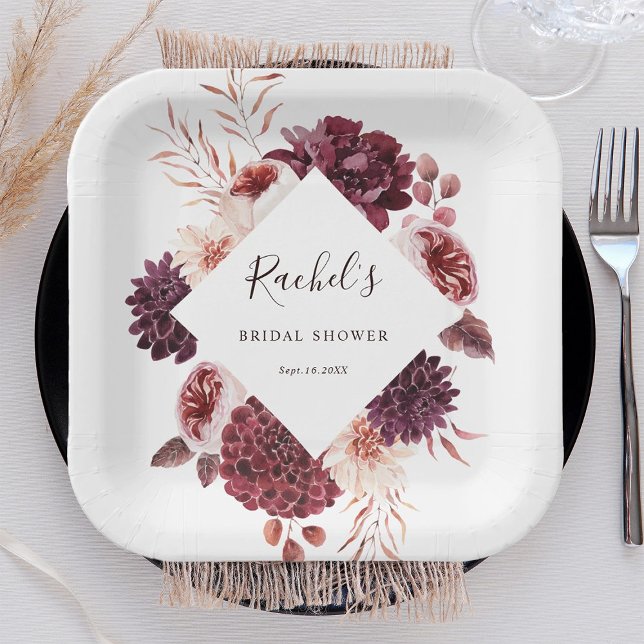 Assiettes En Carton Automne Romance Aquarelle Fête des mariées florale (Créateur téléchargé)