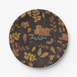 Assiettes En Carton Automne Rustique Feuilles Dorées Élégant Mariage