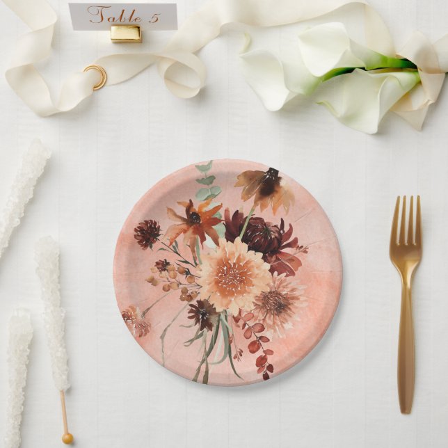 Assiettes En Carton Automne Terracotta Boho Floral Bouquet Plaques de  (Mariage)