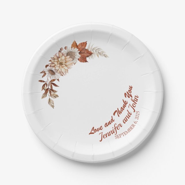 Assiettes En Carton Automne Terracotta Rustique Floral Mariage (Devant)