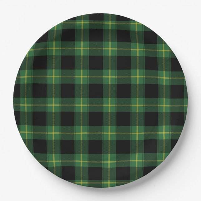 Assiettes En Carton Automne vert d'automne de motif de plaid de (Devant)