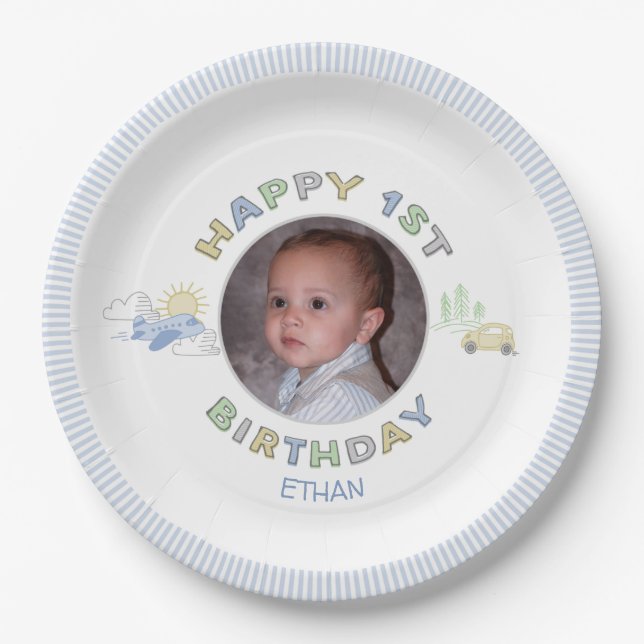 Assiettes En Carton Aventure Attend 1er anniversaire Photo personnalis (Devant)