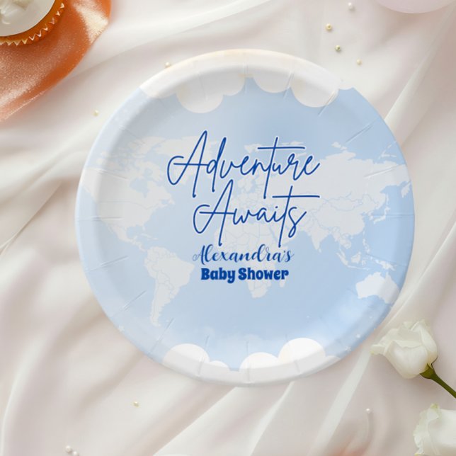 Assiettes En Carton Aventure attend un Baby shower neutre pour les fem (Créateur téléchargé)