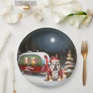 Assiettes En Carton Aventure de Noël de la caravane Bulldog d'hiver 