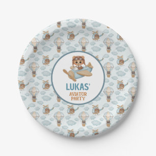Assiettes En Carton Aviator Party Bear Pastel Blue Anniversaire