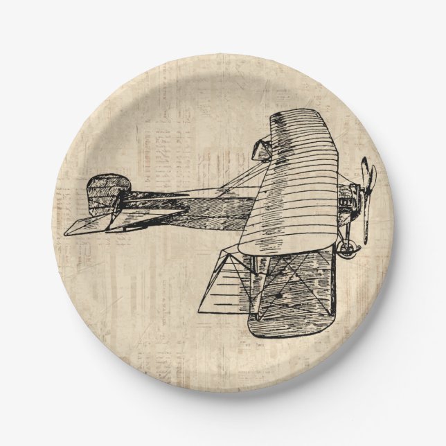 Assiettes En Carton Avion à l'ancienne mode (Devant)