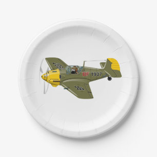 Assiettes En Carton Avion de chasseur rétro-dessiné