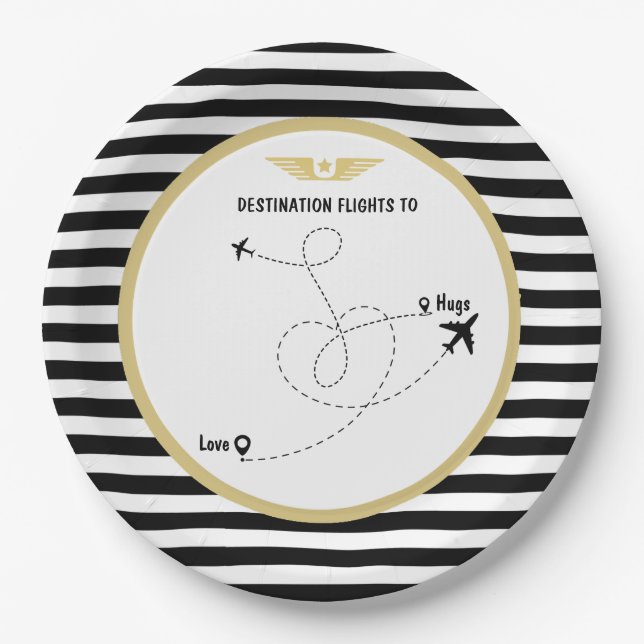 Assiettes En Carton Avion de destination pilote et ailes (Devant)