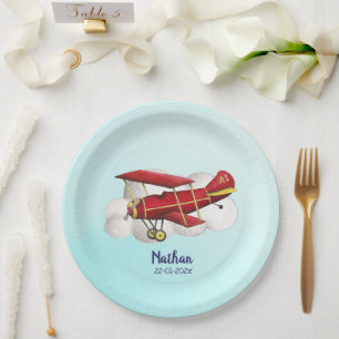 Assiettes En Carton Avion Plaque papier d'anniversaire, volez au-dessu