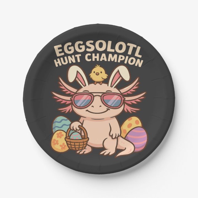 Assiettes En Carton Avis) : Champion de Chasse Eggsolotl - Funny Cute  (Devant)