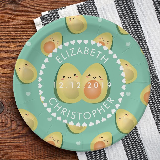 Assiettes En Carton Avocados Whimsical Moderne Sympa Soirée de Mariage (Créateur téléchargé)