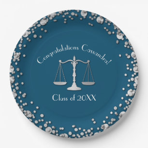 Assiettes En Carton Avocat bleu Argent Graduation