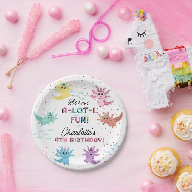 Assiettes En Carton Axolotl Kids Cute Salamander Anniversaire (Fête)