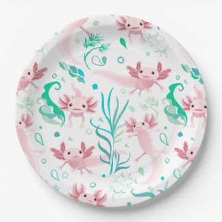 Assiettes En Carton Axolotta rose sur blanc