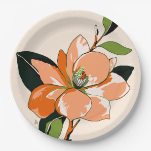 Assiettes En Carton Azalée Abricot sur Crème