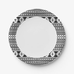 Assiettes En Carton Aztèque Noir Et Blanc