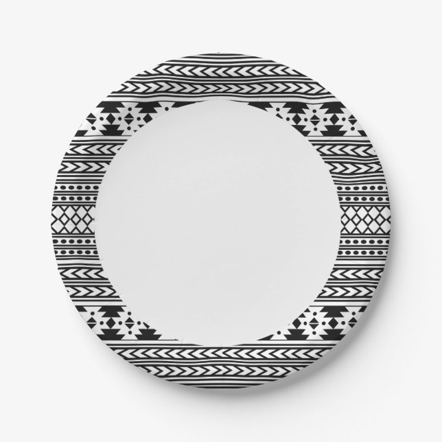 Assiettes En Carton Aztèque Noir Et Blanc (Devant)