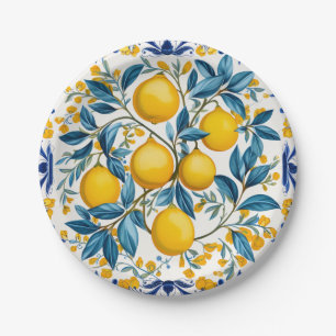 Assiettes En Carton 💙 💛 Azulejos Lemon Orchon Plaques de papier