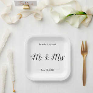 Assiettes En Carton B&W personnalisé Mr & Mrs Font-2