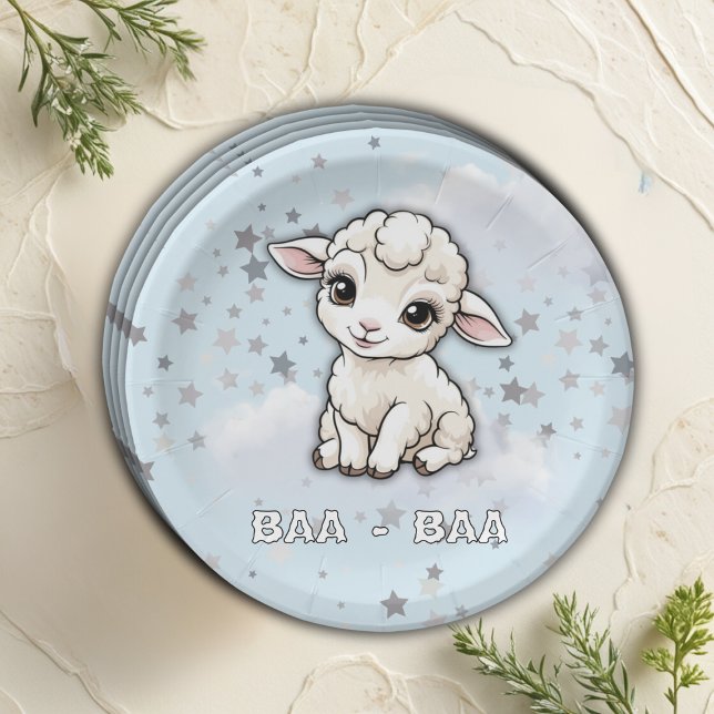 Assiettes En Carton Baa-Baa Un Petit Baby shower D'Étoiles D'Agneau (Créateur téléchargé)