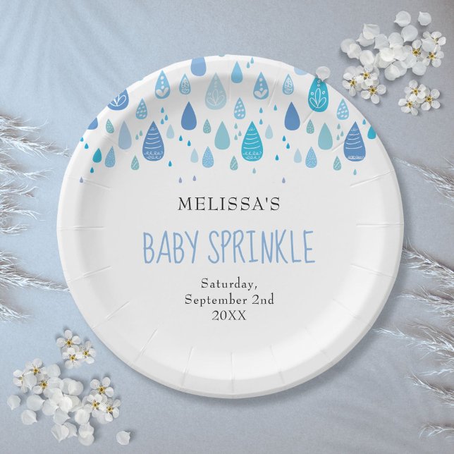 Assiettes En Carton Baby Blue Raindrops Baby Boy (Modern Baby Blue Raindrops Baby Boy Sprinkle Paper Plates)