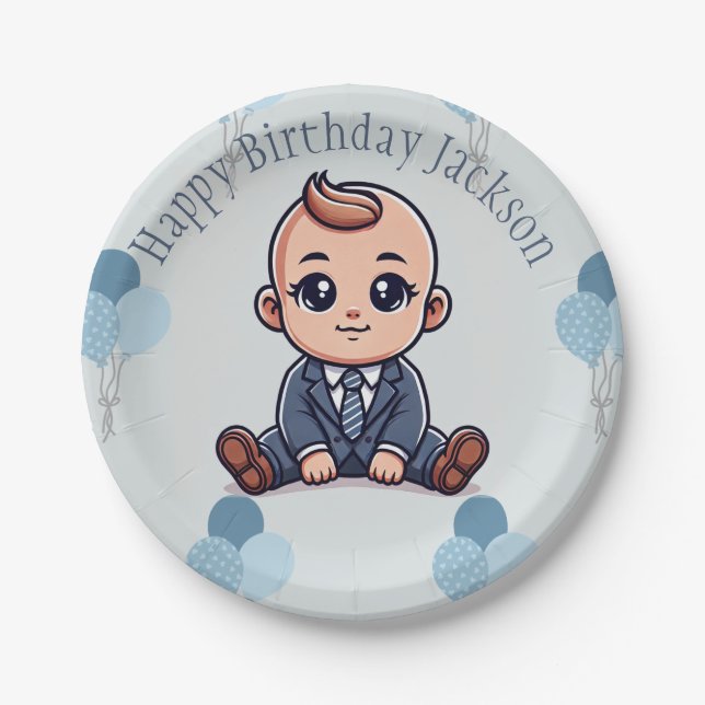 Assiettes En Carton Baby Boss Anniversaire Papier de fête Plaques-Text (Devant)