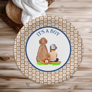 Assiettes En Carton Baby Boy and Dog Baseball Baby shower à thème