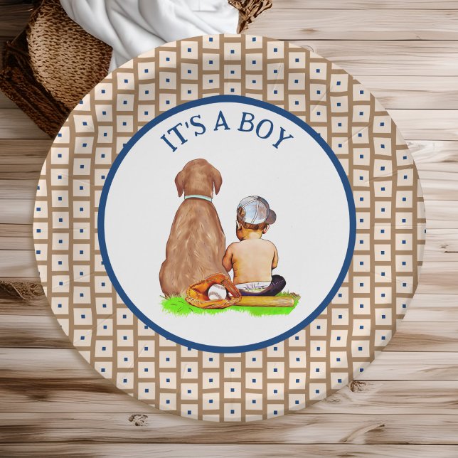 Assiettes En Carton Baby Boy and Dog Baseball Baby shower à thème (Créateur téléchargé)