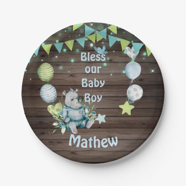 Assiettes En Carton Baby Boy Blue Rhino (Devant)