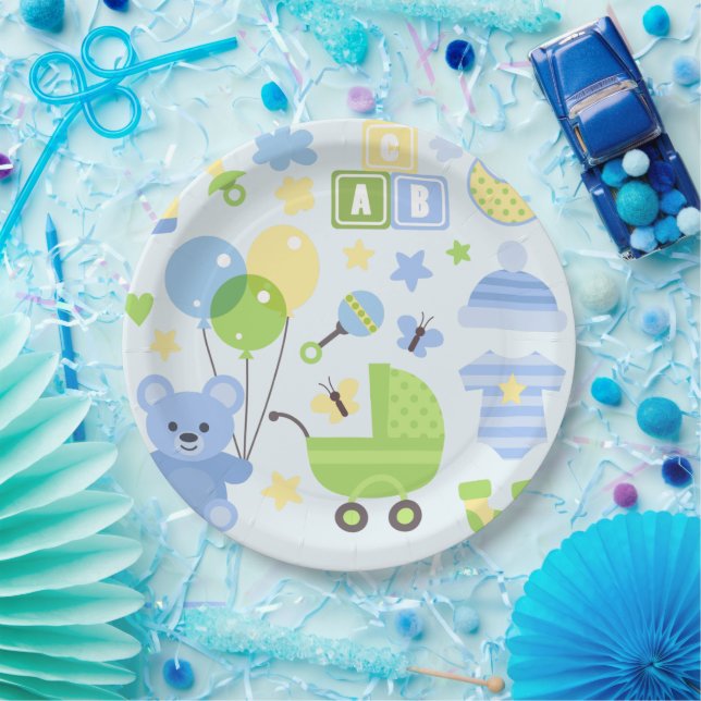 Assiettes En Carton Baby Carrier - Baby shower garçon (Fête)