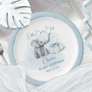 Assiettes En Carton Baby Elephant Hello Baby Boy Baby shower bleu