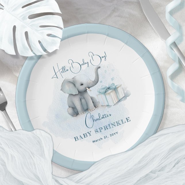 Assiettes En Carton Baby Elephant Hello Baby Boy Blue Baby Sprinkel (Créateur téléchargé)
