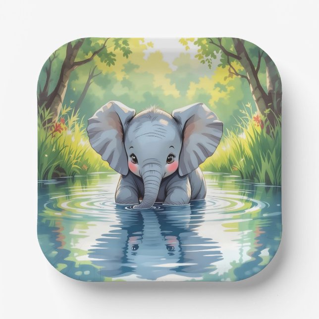 Assiettes En Carton Baby Elephant Themed |  Birthday Party (Recto)