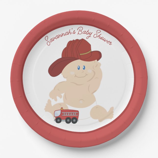 Assiettes En Carton Baby Firefighter Fire Truck Plaque papier personna (Devant)