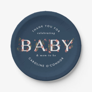 Assiettes En Carton BABY Floral Jardin Baby shower Bleu