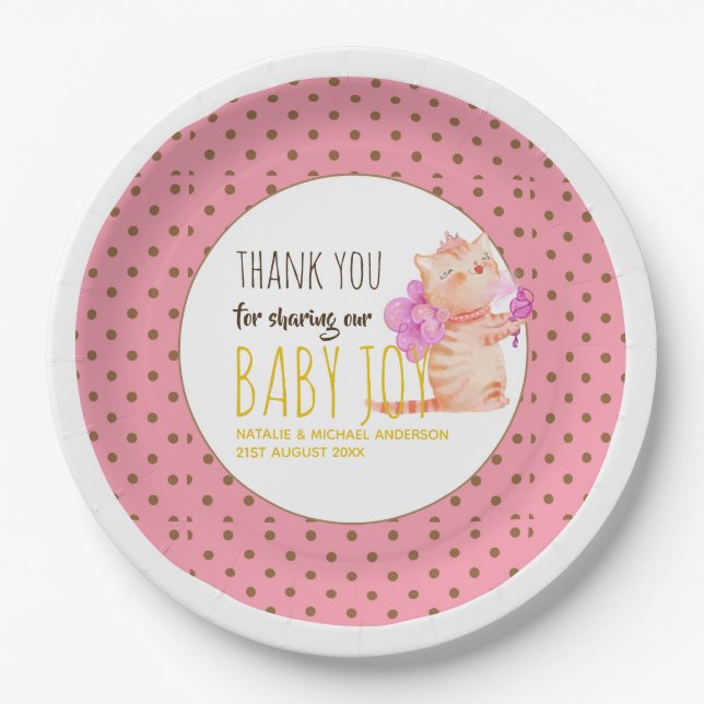 Assiettes En Carton Baby Girl 1er Anniversaire Douche Princesse Chats  (Devant)