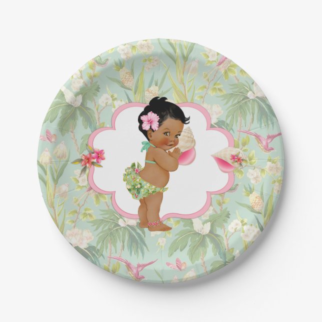 Assiettes En Carton Baby Girl Tropical Hawaiian Luau Hibiscus (Devant)