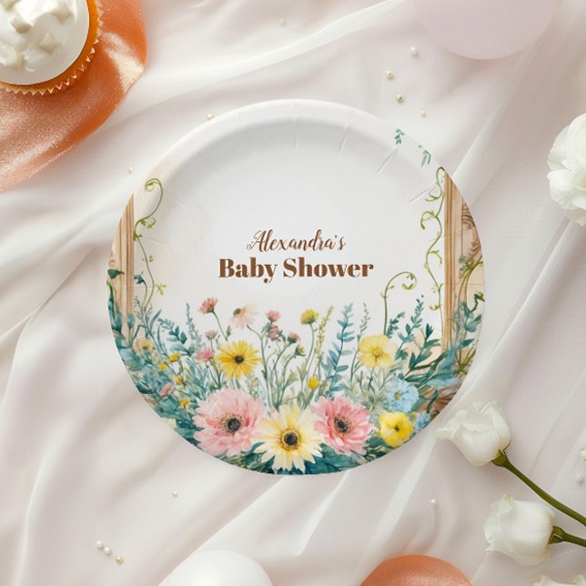 Assiettes En Carton Baby In Bloom Blush & Teal Spring Floral Shower (Créateur téléchargé)