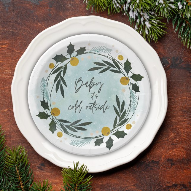 Assiettes En Carton Baby Its Cold Outside Winter Blue Gold Baby Shower (Créateur téléchargé)