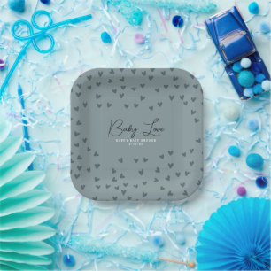 Assiettes En Carton Baby Love Blue Hearts Baby shower garçon