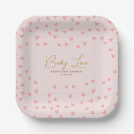 Assiettes En Carton Baby Love Pink Hearts Girl Baby shower
