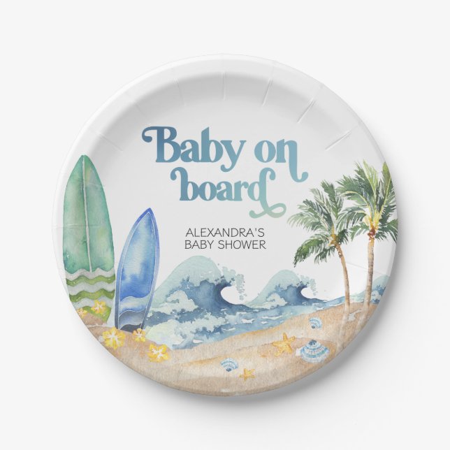 Assiettes En Carton Baby on Board Baby shower de plage (Devant)