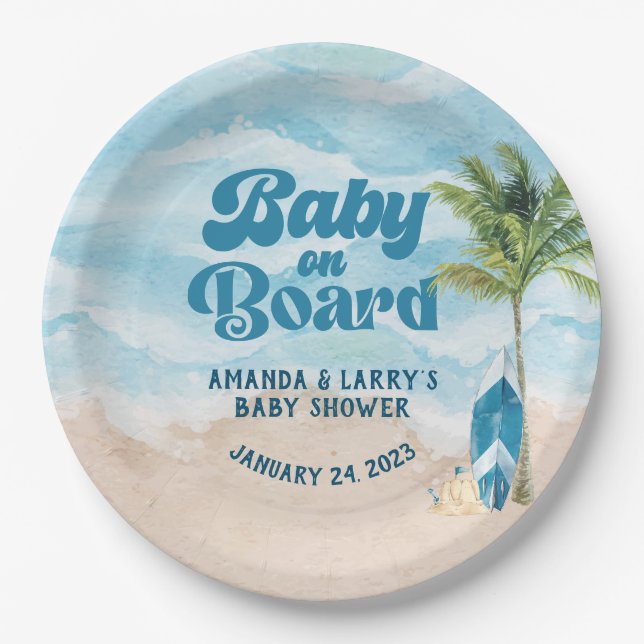Assiettes En Carton Baby on Board Beach Boy Baby shower (Devant)